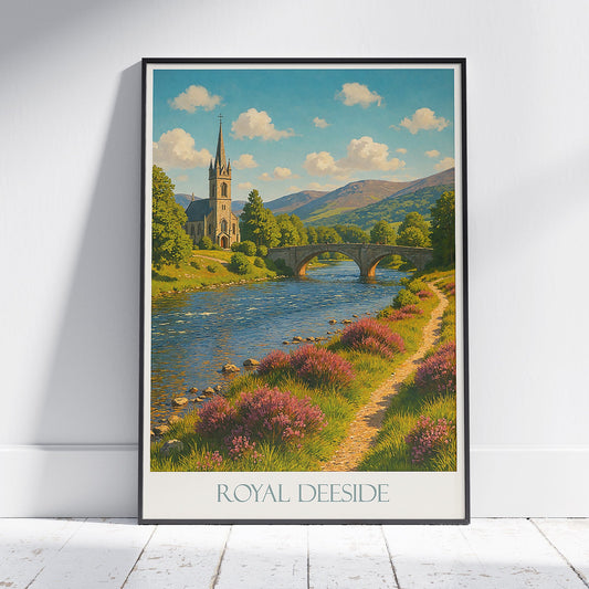 Royal Deeside Scotland Travel Poster | Scottish Highlands River Dee Art Print | Vintage Landscape Wall Decor | Painterly Home Gift