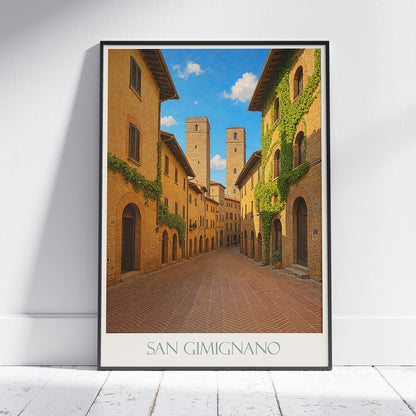 San Gimignano Travel Poster, Italy | Medieval Towers Tuscany Wall Art Print | Historic Town Decor | Italian Art Gift