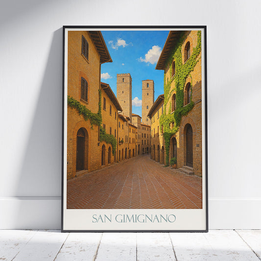 San Gimignano Travel Poster, Italy | Medieval Towers Tuscany Wall Art Print | Historic Town Decor | Italian Art Gift