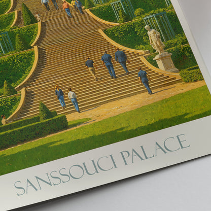 Sanssouci Palace Potsdam Travel Poster | Germany Grand Gardens Art Print | Historic Rococo Architecture Wall Decor