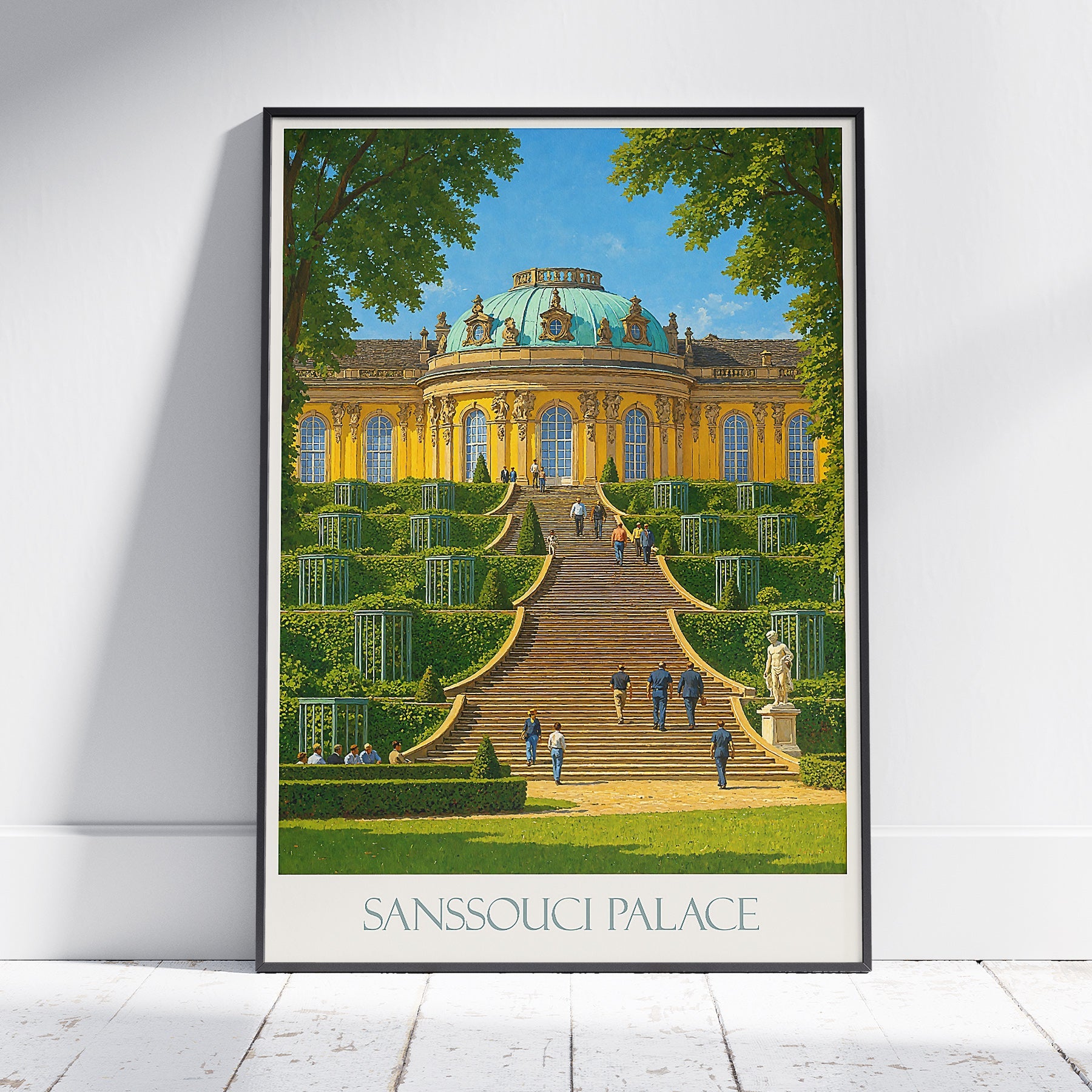 Sanssouci Palace Potsdam Travel Poster | Germany Grand Gardens Art Print | Historic Rococo Architecture Wall Decor