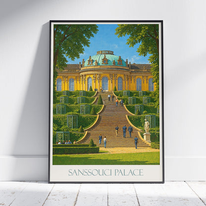 Sanssouci Palace Potsdam Travel Poster | Germany Grand Gardens Art Print | Historic Rococo Architecture Wall Decor
