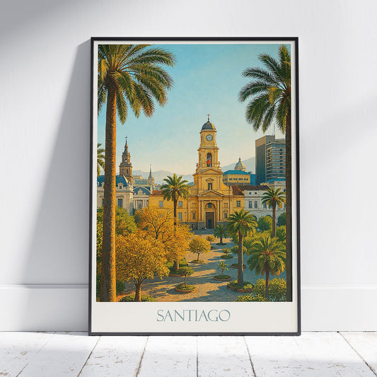 Santiago Chile Travel Poster, Plaza de Armas ~ Vibrant Cityscape Art Print | South America Home Decor | Unique Vacation Gift