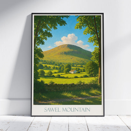Sawel Mountain Travel Poster, Ireland Countryside Art | Sperrins Landscape Print | Idyllic Cottage Wall Decor
