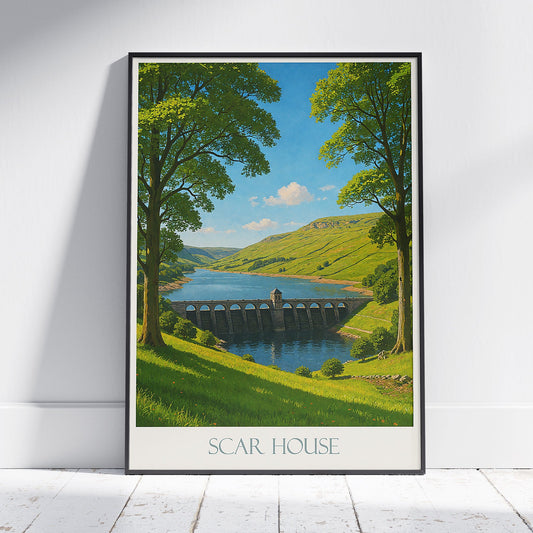 Scar House Reservoir Travel Poster | Yorkshire Dales England Art Print | Scenic Nature Landscape Wall Decor