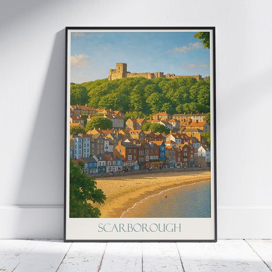 Scarborough Travel Poster, Castle & South Bay View | North Yorkshire Seaside Art | English Coastal Wall Decor Print