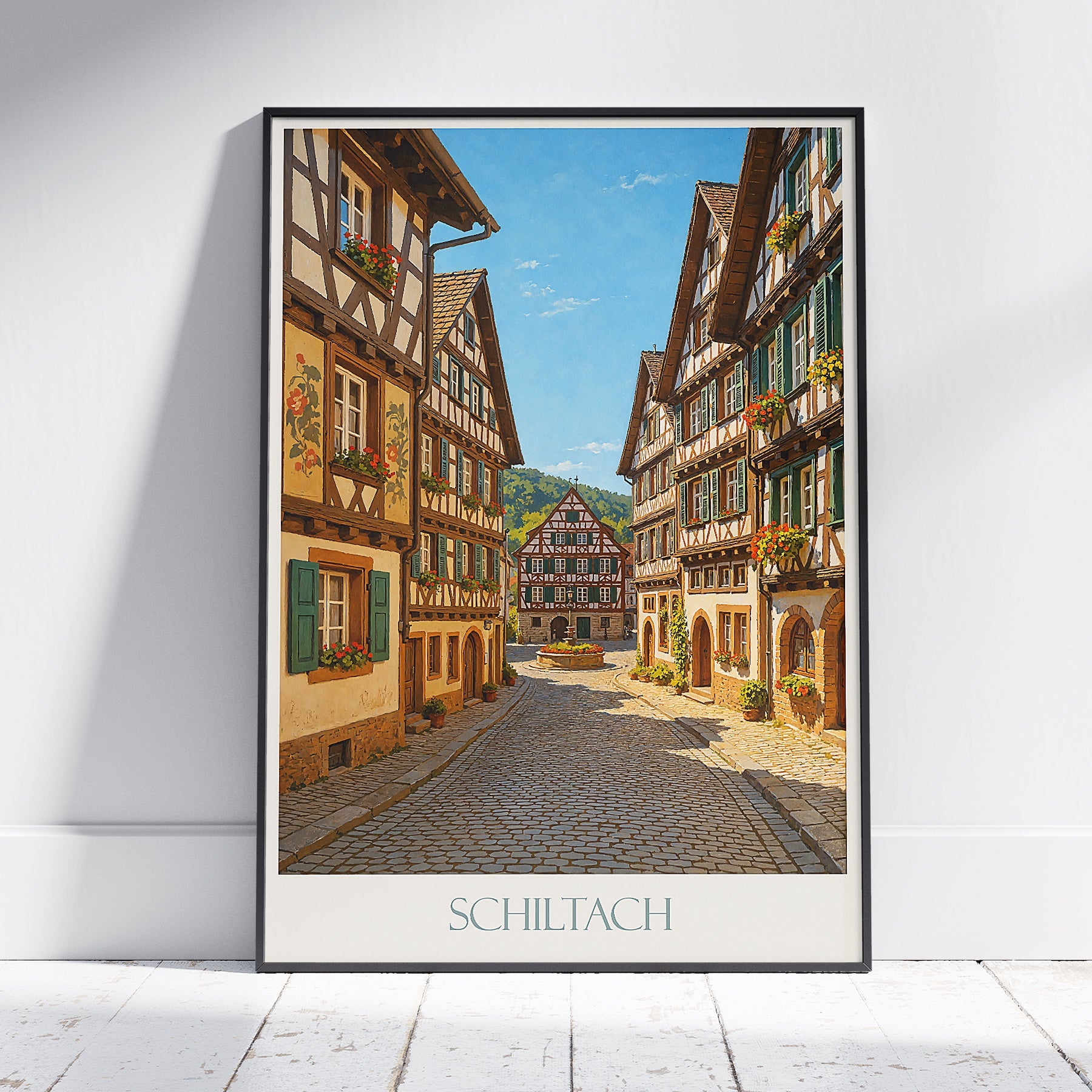 Schiltach Travel Poster, Medieval Market Square ~ Germany Half-Timbered Town Art | Historic Village Wall Decor Print