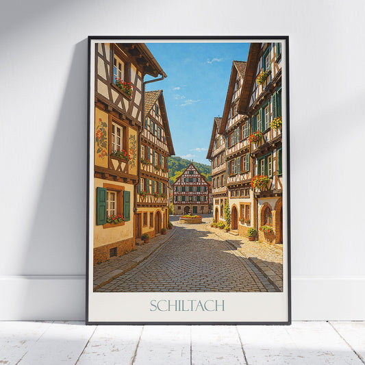 Schiltach Travel Poster, Medieval Market Square ~ Germany Half-Timbered Town Art | Historic Village Wall Decor Print