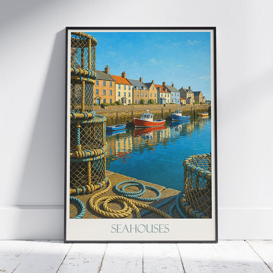 Seahouses Harbour Travel Poster | Northumberland Coastal Art Print | Fishing Village Wall Art Decor | UK Vacation Gift