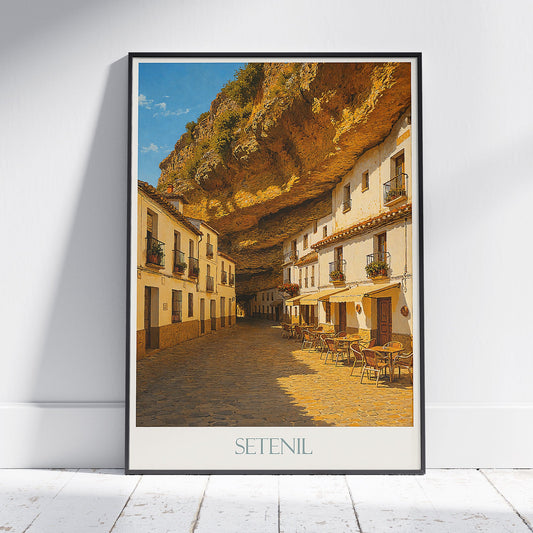 Setenil Travel Poster | Spain Cliffside Village Wall Art | Andalucia White Town Print | Unique European Home Decor