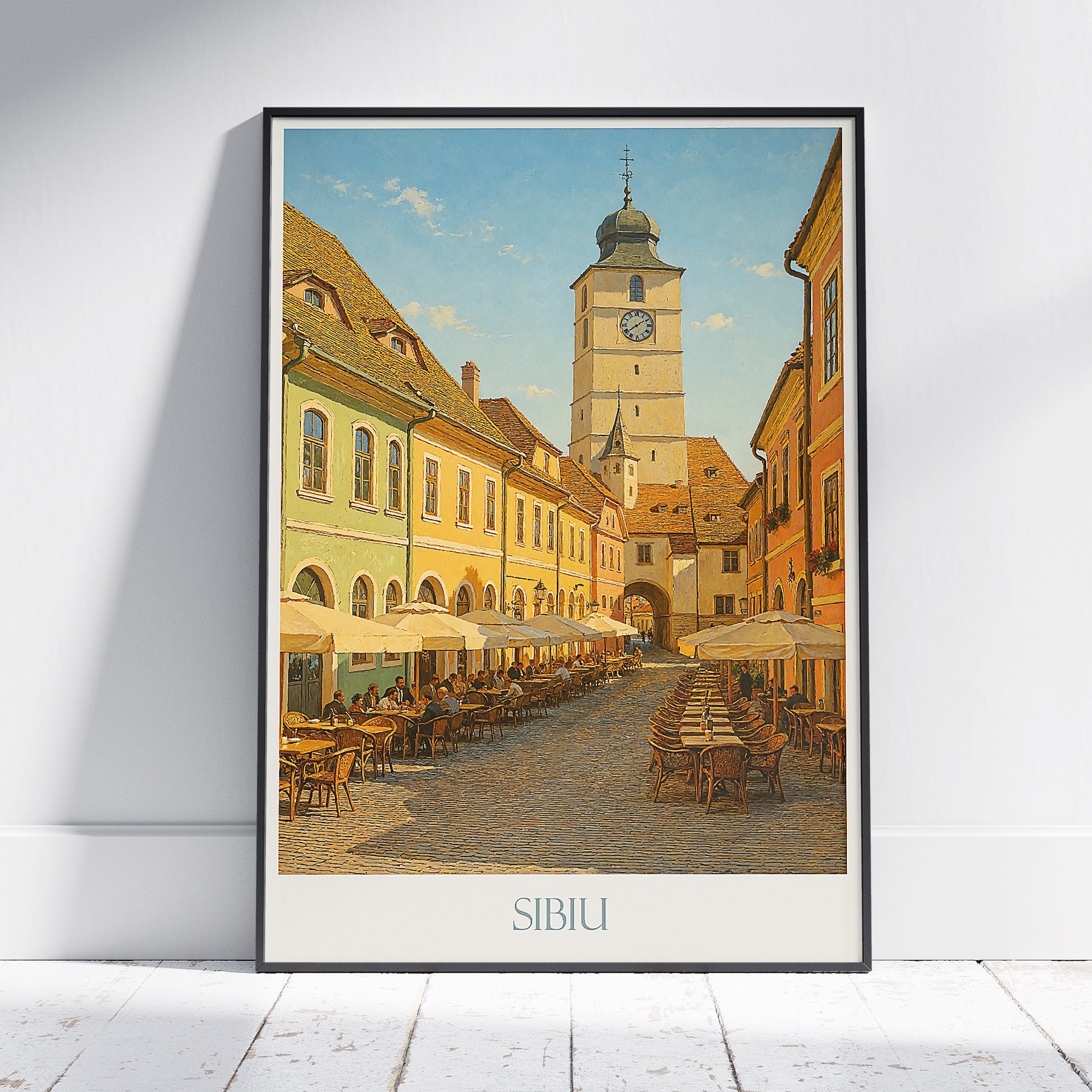 Sibiu Travel Poster | Charming Romania Streetscape Art Print | Old Town Wall Decor | European Cityscape Gift