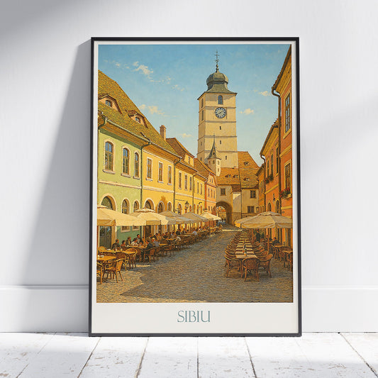 Sibiu Travel Poster | Charming Romania Streetscape Art Print | Old Town Wall Decor | European Cityscape Gift