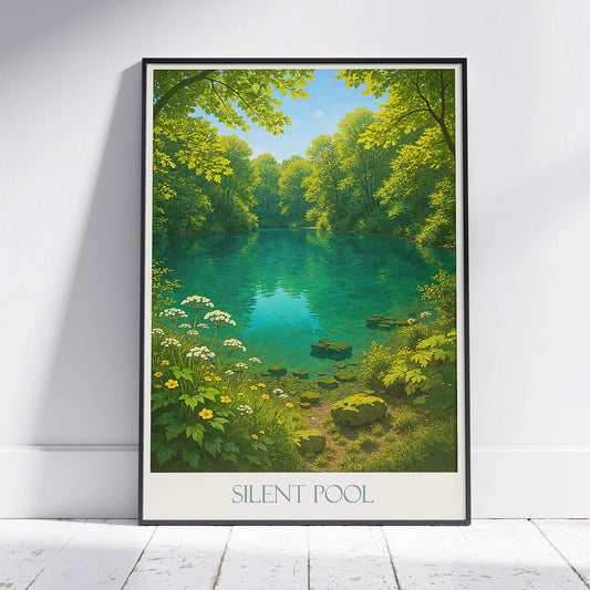 Silent Pool Travel Poster, Surrey England Art Print | Tranquil Lake Wall Art | Woodland Nature Home Decor