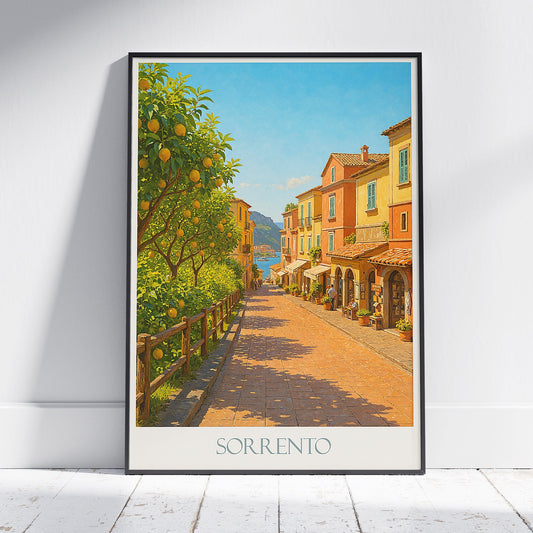 Sorrento Italy Travel Poster | Lemon Grove Scene Art Print | Coastal Mediterranean Wall Decor | Italian Vacation Gift