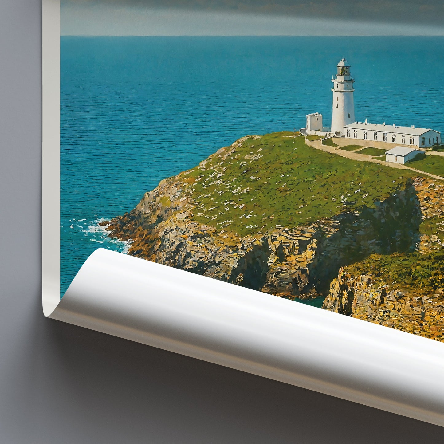 South Stack Lighthouse Travel Poster, Holy Island | Anglesey Wales Seascape Art Print | Coastal Home Decor Lighthouse Lover Gift