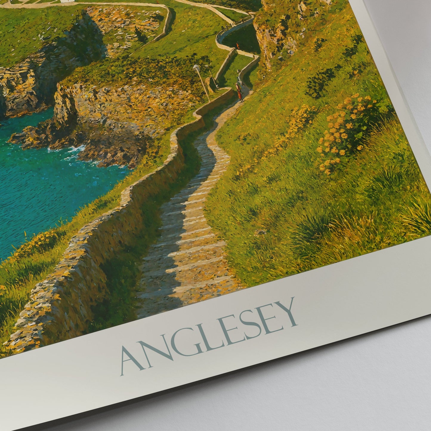 South Stack Lighthouse Travel Poster, Holy Island | Anglesey Wales Seascape Art Print | Coastal Home Decor Lighthouse Lover Gift