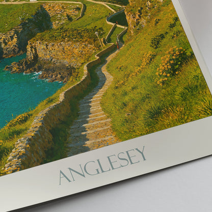 South Stack Lighthouse Travel Poster, Holy Island | Anglesey Wales Seascape Art Print | Coastal Home Decor Lighthouse Lover Gift