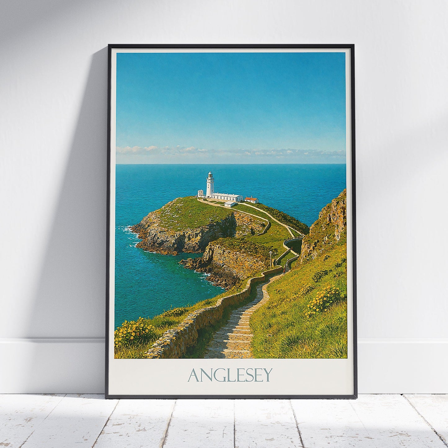 South Stack Lighthouse Travel Poster, Holy Island | Anglesey Wales Seascape Art Print | Coastal Home Decor Lighthouse Lover Gift