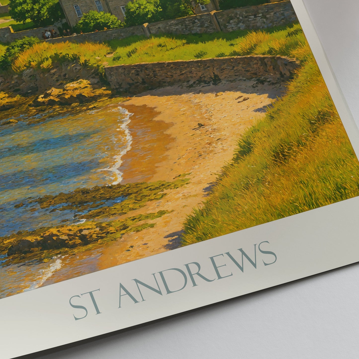 St Andrews Travel Poster | Scotland Coastal Art | Historic Cathedral Ruins | Serene Beach Scene Print | UK Vacation Decor Gift