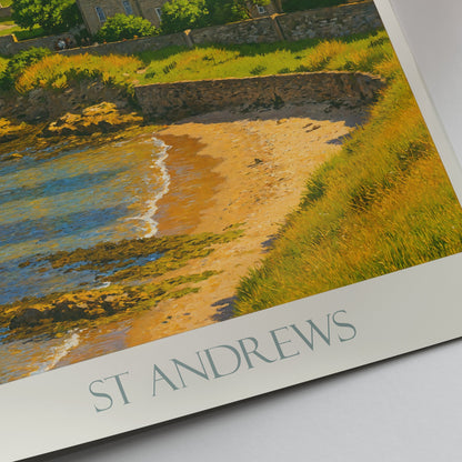 St Andrews Travel Poster | Scotland Coastal Art | Historic Cathedral Ruins | Serene Beach Scene Print | UK Vacation Decor Gift