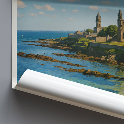 St Andrews Travel Poster, Scotland Coastal View ~ Cathedral Ruins Wall Art Print | Scottish Home Decor | Personalized Vacation Gift