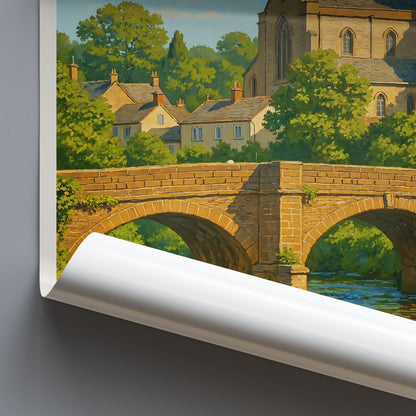 St Asaph Wales Travel Poster | St Asaph Cathedral Art Print | River Elwy Bridge Decor | Welsh Landscape Wall Art | UK Vacation Gift