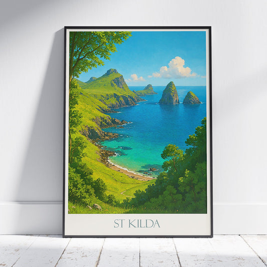 St Kilda Travel Poster | Scotland Island Art Print | Remote Landscape Wall Decor | Scottish Wilderness Gift
