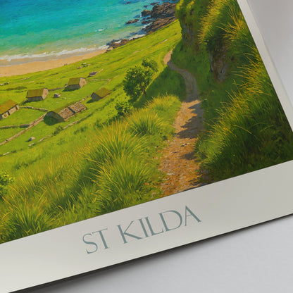 St Kilda Travel Poster | Remote Scottish Isles Coastal Art Print | Highlands Home Decor