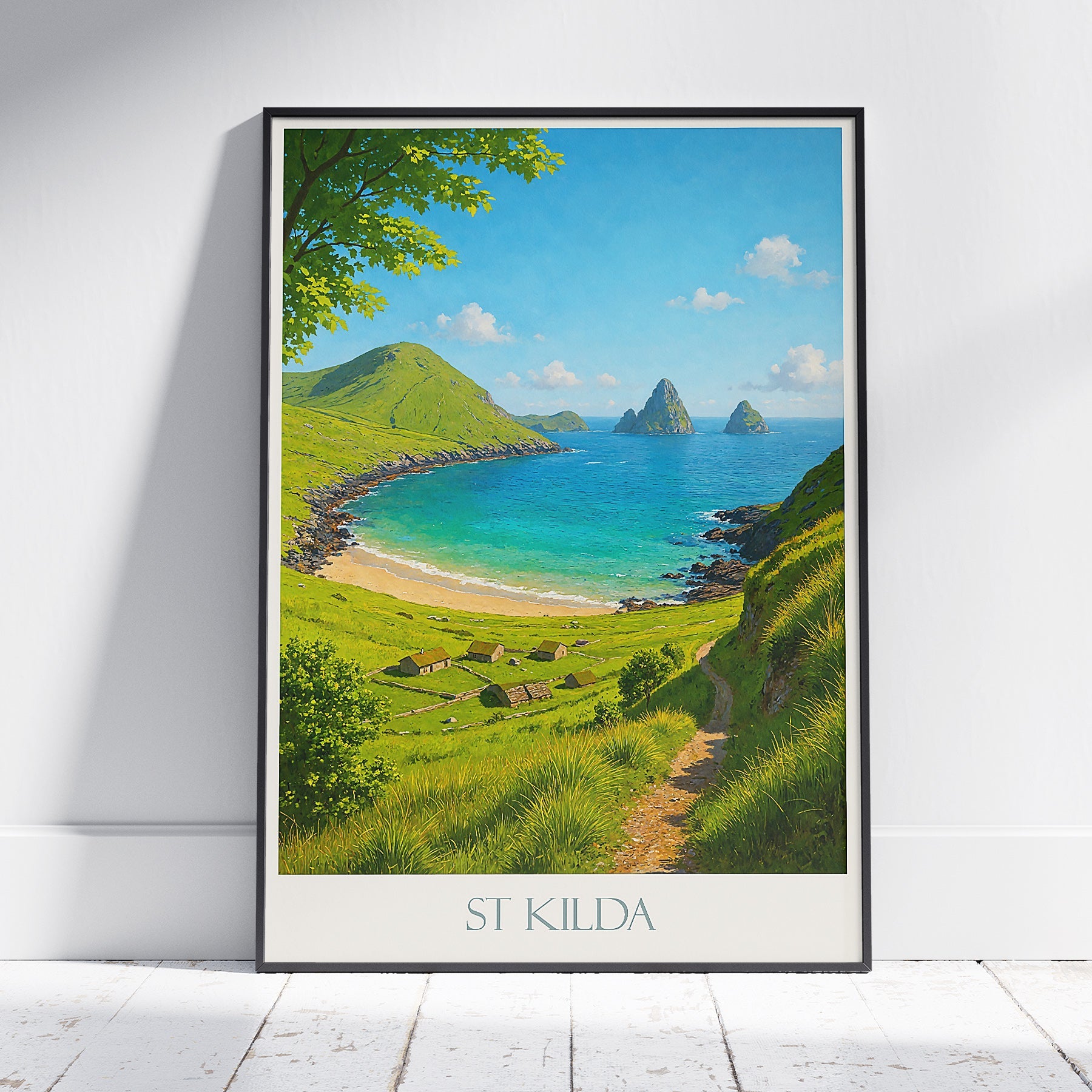 St Kilda Travel Poster | Remote Scottish Isles Coastal Art Print | Highlands Home Decor