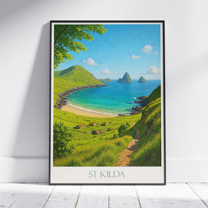 St Kilda Travel Poster | Remote Scottish Isles Coastal Art Print | Highlands Home Decor