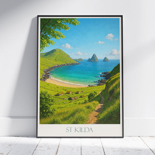 St Kilda Travel Poster | Remote Scottish Isles Coastal Art Print | Highlands Home Decor