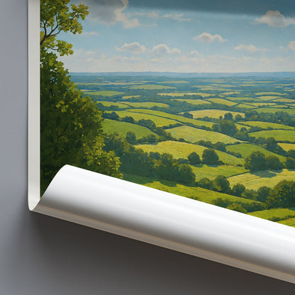 Staple Hill Panorama Travel Poster | English Countryside Landscape Print | Green Hills Nature Wall Art & Home Decor