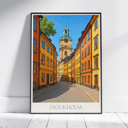 Stockholm Travel Poster | Gamla Stan Old Town View | Sweden Cityscape Art Print | European Home Decor Gift