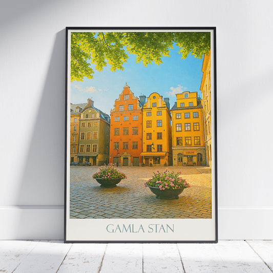 Stockholm Old Town Travel Poster | Gamla Stan Sweden Art Print | Colorful Nordic Cityscape Wall Art | European Home Decor Gift