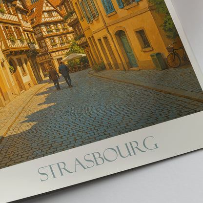 Strasbourg Travel Poster | Petite France Cathedral Art Print | Alsatian Half-Timber Houses Wall Decor