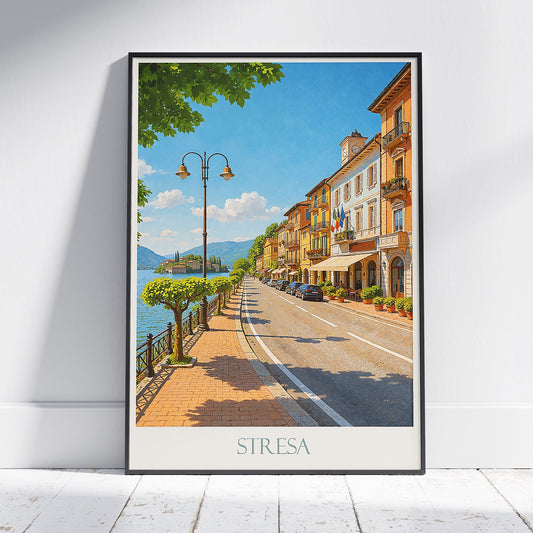 Stresa Travel Poster, Lake Maggiore Italy ~ Lakeside Promenade Art Print | Italian Lake District Wall Decor Gift