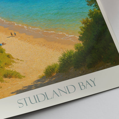 Studland Bay Travel Poster, Dorset England Beach Art Print ~ Old Harry Rocks | UK Coastline Decor | Summer Vacation Gift