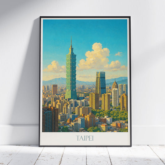 Taipei Travel Poster, Taipei 101 Art Print | Vibrant Cityscape Decor | Taiwan Home Wall Art Gift