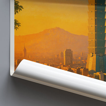 Taipei Travel Poster, Sunset Cityscape ~ Taiwan Art Print | Modern Wall Decor | Iconic Taipei 101 Art