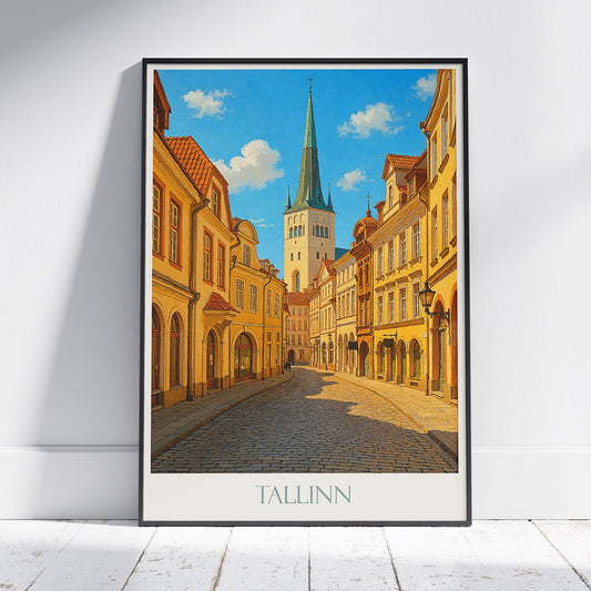 Tallinn Old Town Travel Poster | Estonia Painted Cityscape Art Print | Historic Europe Wall Decor | Personalized Gift