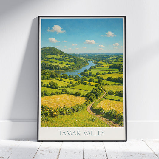 Tamar Valley Travel Poster, UK | Scenic River Landscape Art Print | Painterly English Countryside Wall Decor