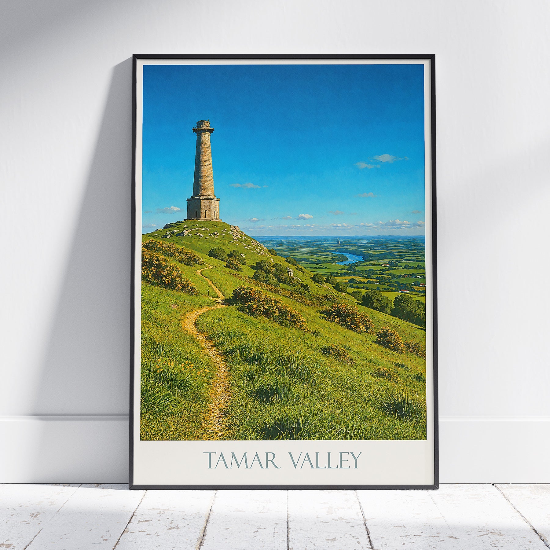 Tamar Valley Travel Poster, Kit Hill View ~ Cornwall & Devon Landscape Art | England Wall Decor | UK Home Gift
