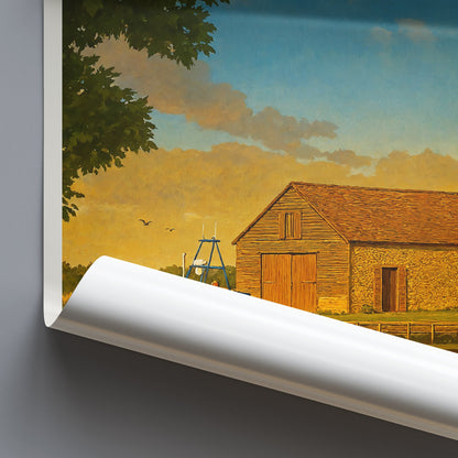 Thornham Travel Poster, Norfolk Coastal Village Art Print ~ England Sunset Landscape | Rustic Home Decor & Gift