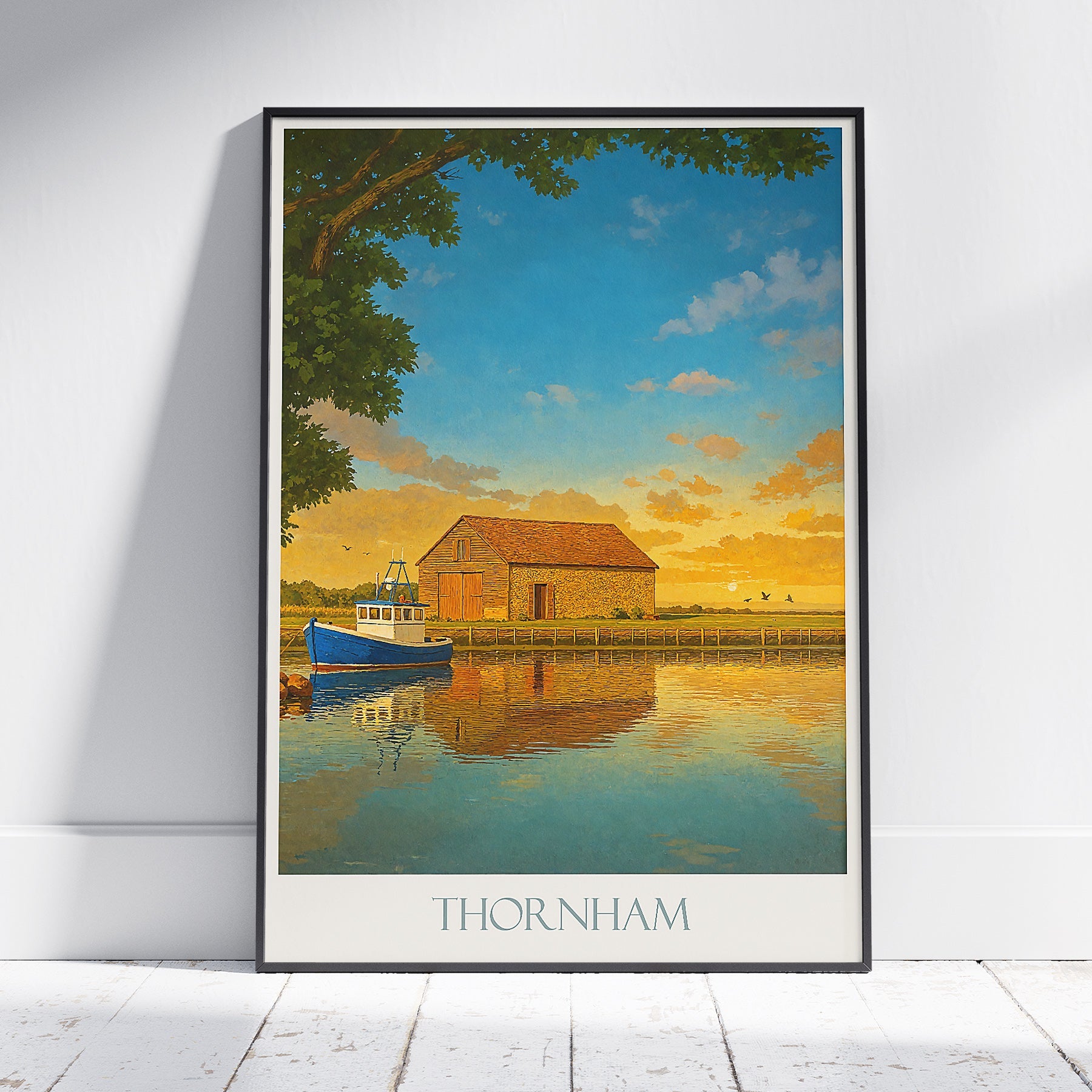 Thornham Travel Poster, Norfolk Coastal Village Art Print ~ England Sunset Landscape | Rustic Home Decor & Gift