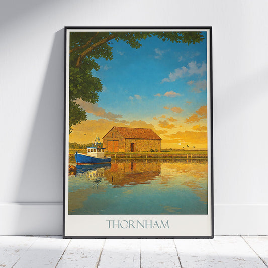 Thornham Travel Poster, Norfolk Coastal Village Art Print ~ England Sunset Landscape | Rustic Home Decor & Gift