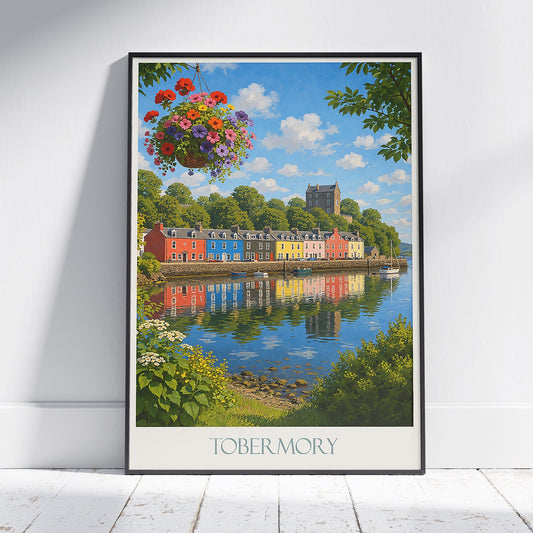 Tobermory Travel Poster, Colorful Houses Harbor View | Scotland Art Print | Isle of Mull Home Decor | Vibrant Wall Art Gift