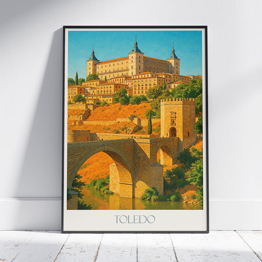 Toledo Travel Poster, Spain Vintage Art Print ~ Alcázar View | Old City Wall Art Decor | Spanish Cityscape Gift