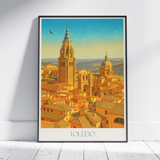 Toledo Cathedral Art Print | Spain Travel Poster | Historic Toledo Cityscape | Painterly Spanish Architecture Wall Art | Home Decor Gift