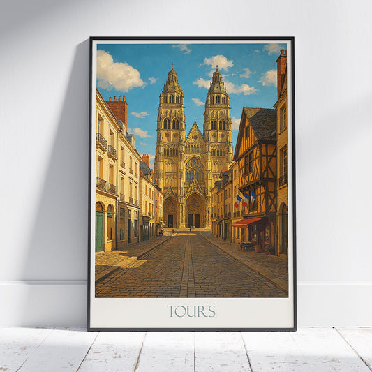 Tours Cathedral Travel Poster | Historic French Art Print | Tours France Cityscape Wall Art | Vintage Style Decor