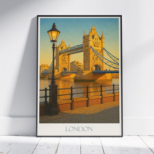 Tower Bridge London Travel Poster, Golden Sunset Wall Art ~ UK Landmark Print | Iconic Cityscape Decor | London Souvenir Gift